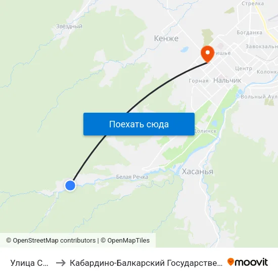 Улица Созаева to Кабардино-Балкарский Государственный Университет map