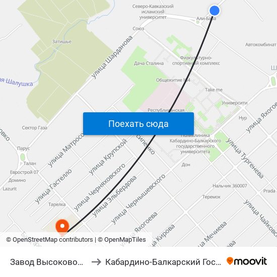 Завод Высоковольтной Аппаратуры to Кабардино-Балкарский Государственный Университет map