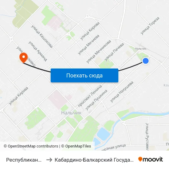 Республиканская Мечеть to Кабардино-Балкарский Государственный Университет map