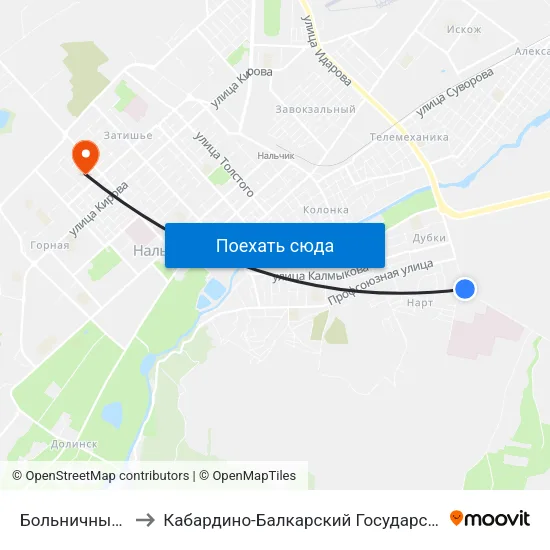 Больничный Городок to Кабардино-Балкарский Государственный Университет map