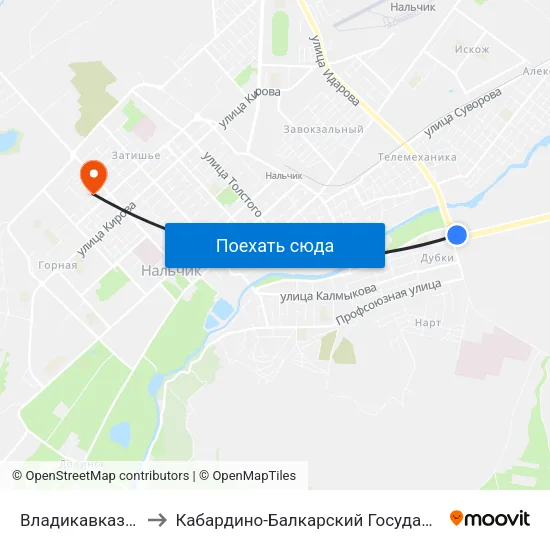 Владикавказское Шоссе to Кабардино-Балкарский Государственный Университет map