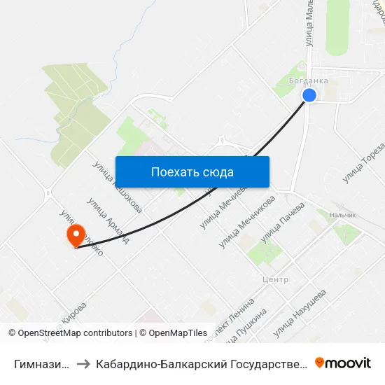 Гимназия №13 to Кабардино-Балкарский Государственный Университет map