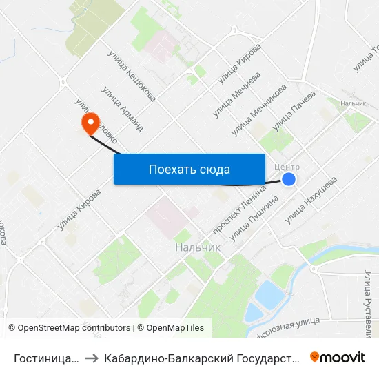Гостиница Россия to Кабардино-Балкарский Государственный Университет map