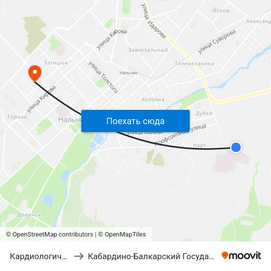 Кардиологический Центр to Кабардино-Балкарский Государственный Университет map