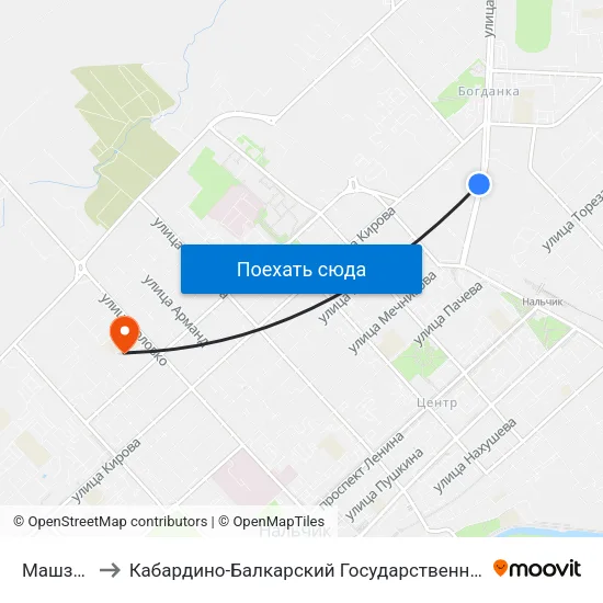 Машзавод to Кабардино-Балкарский Государственный Университет map