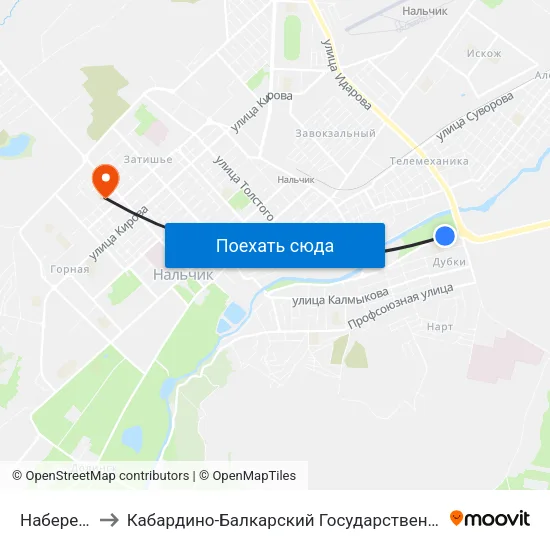 Набережная to Кабардино-Балкарский Государственный Университет map