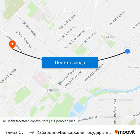 Улица Суворова to Кабардино-Балкарский Государственный Университет map
