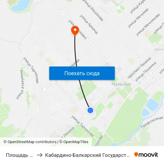 Площадь Абхазии to Кабардино-Балкарский Государственный Университет map