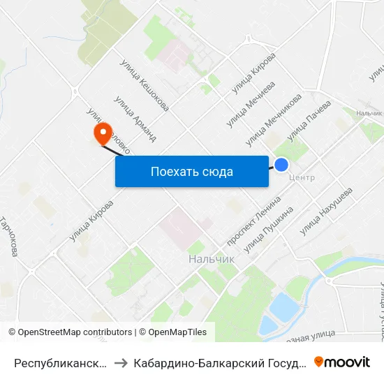 Республиканская Библиотека to Кабардино-Балкарский Государственный Университет map