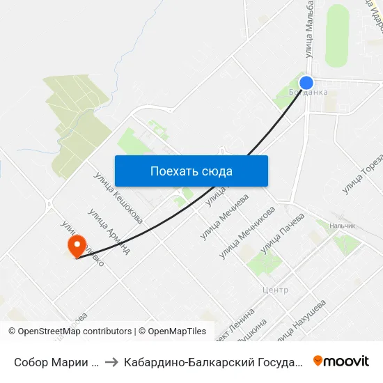 Собор Марии Магдалины to Кабардино-Балкарский Государственный Университет map