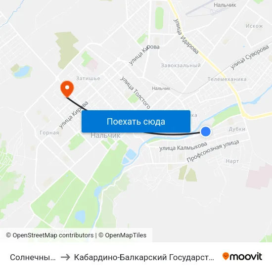 Солнечный Город to Кабардино-Балкарский Государственный Университет map