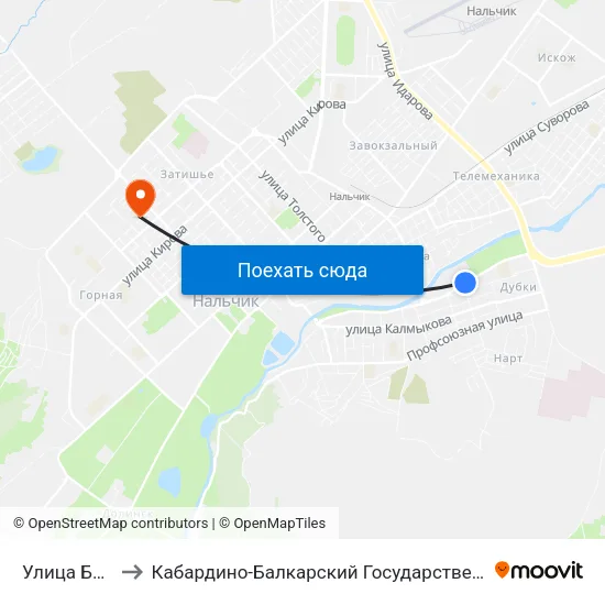 Улица Будаева to Кабардино-Балкарский Государственный Университет map