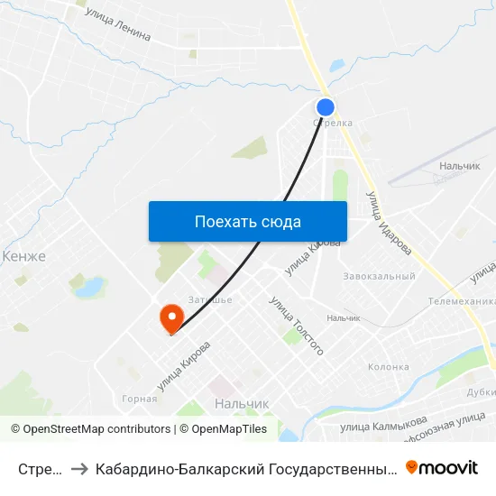 Стрелка to Кабардино-Балкарский Государственный Университет map