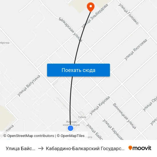 Улица Байсултанова to Кабардино-Балкарский Государственный Университет map
