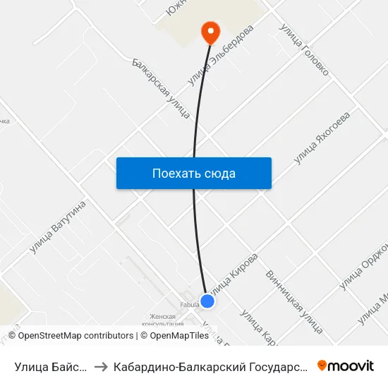 Улица Байсултанова to Кабардино-Балкарский Государственный Университет map
