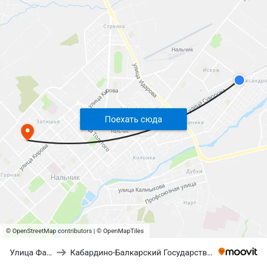 Улица Фанзиева to Кабардино-Балкарский Государственный Университет map