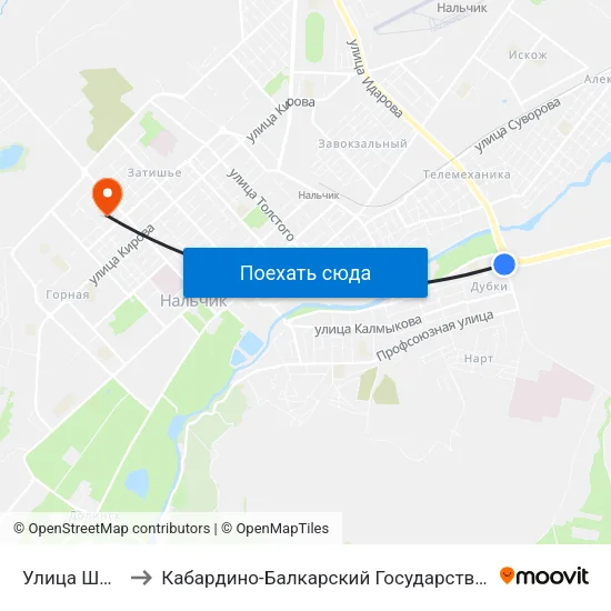 Улица Шогенова to Кабардино-Балкарский Государственный Университет map