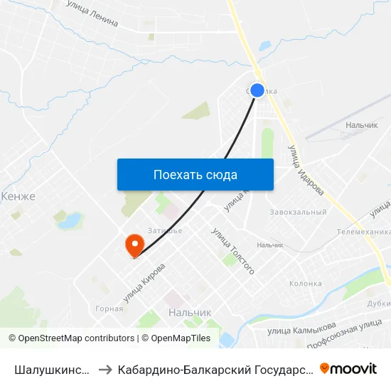 Шалушкинская Улица to Кабардино-Балкарский Государственный Университет map