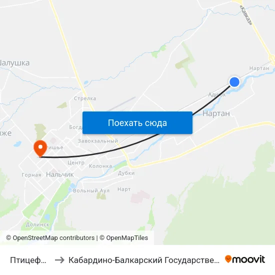 Птицефабрика to Кабардино-Балкарский Государственный Университет map