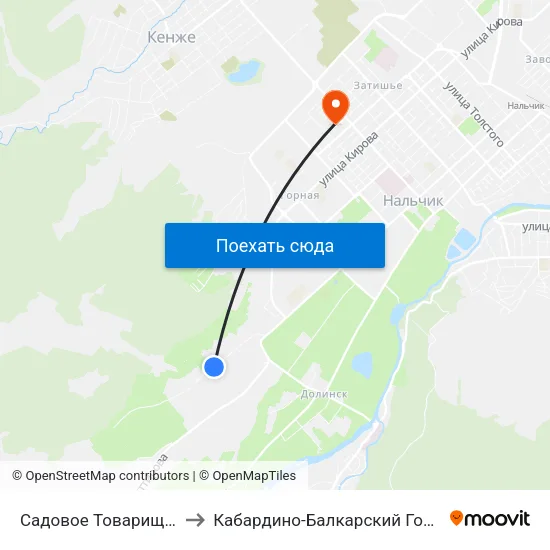 Садовое Товарищество Институтское to Кабардино-Балкарский Государственный Университет map