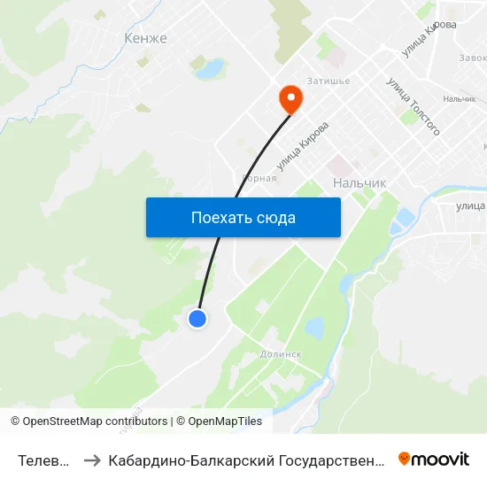 Телевышка to Кабардино-Балкарский Государственный Университет map