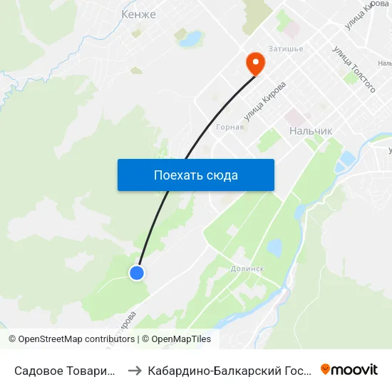 Садовое Товарищество Мичуринец to Кабардино-Балкарский Государственный Университет map