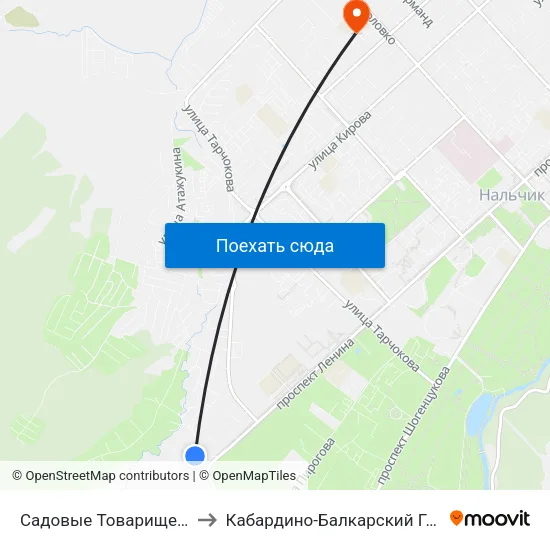 Садовые Товарищества Спутник И Дружба to Кабардино-Балкарский Государственный Университет map
