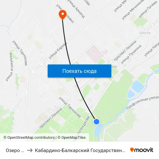 Озеро Трек to Кабардино-Балкарский Государственный Университет map