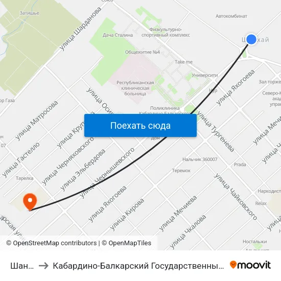 Шанхай to Кабардино-Балкарский Государственный Университет map