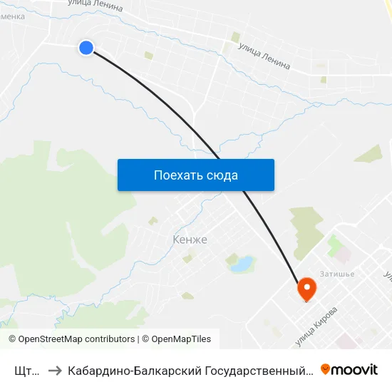 Щтауч to Кабардино-Балкарский Государственный Университет map