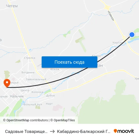 Садовые Товарищества Дружба И Алмалы to Кабардино-Балкарский Государственный Университет map