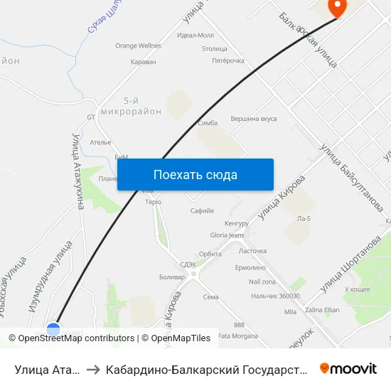 Улица Атажукина to Кабардино-Балкарский Государственный Университет map