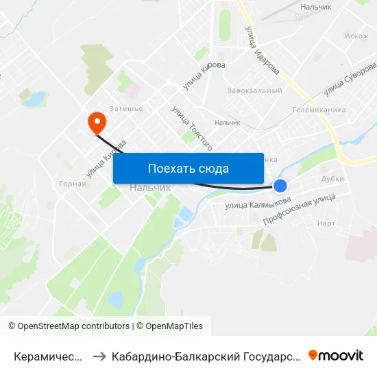 Керамическая Улица to Кабардино-Балкарский Государственный Университет map