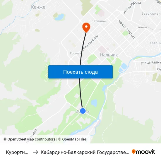 Курортный Зал to Кабардино-Балкарский Государственный Университет map