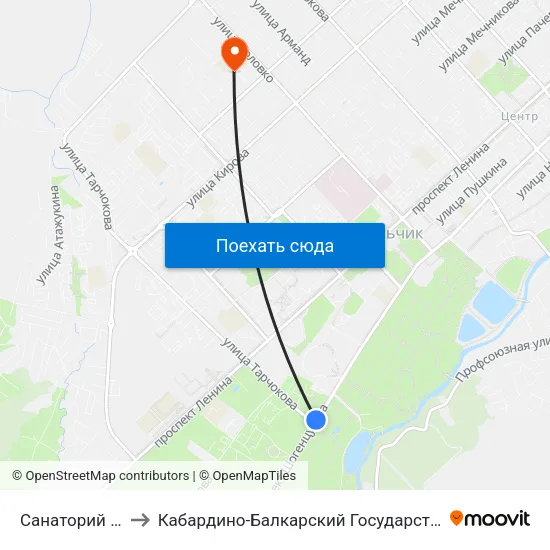 Санаторий Нальчик to Кабардино-Балкарский Государственный Университет map