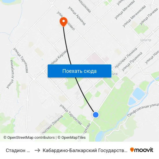 Стадион Спартак to Кабардино-Балкарский Государственный Университет map