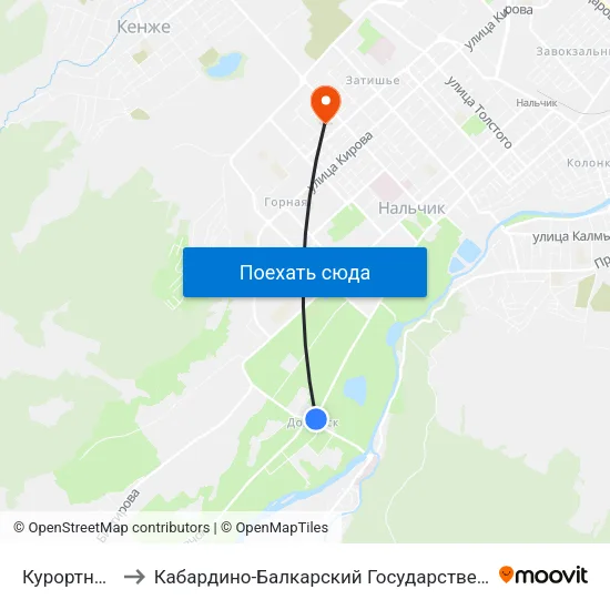 Курортный Зал to Кабардино-Балкарский Государственный Университет map