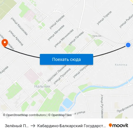 Зелёный Переулок to Кабардино-Балкарский Государственный Университет map