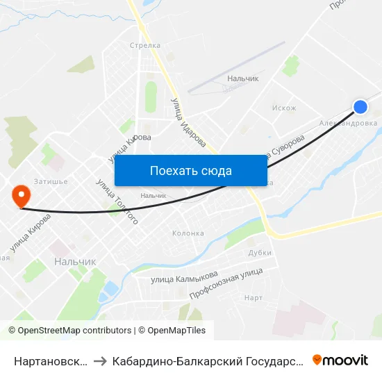 Нартановская Улица to Кабардино-Балкарский Государственный Университет map