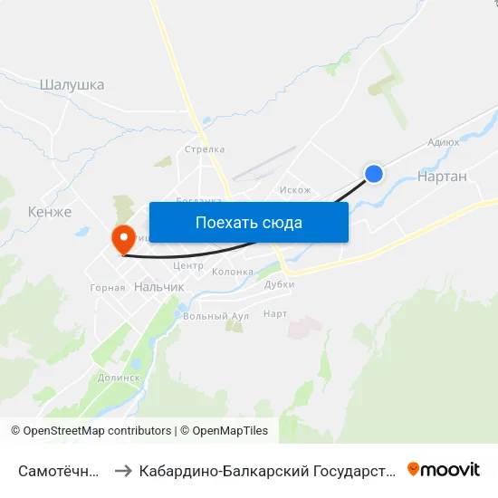 Самотёчная Улица to Кабардино-Балкарский Государственный Университет map