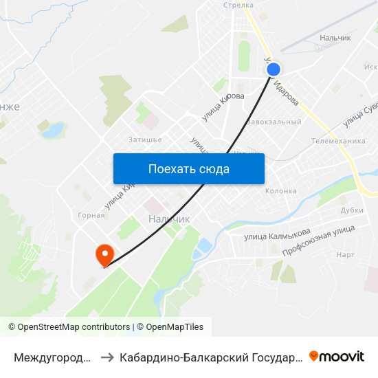 Междугородный Автовокзал to Кабардино-Балкарский Государственный Аграрный Университет map