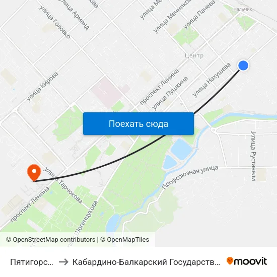 Пятигорская Улица to Кабардино-Балкарский Государственный Аграрный Университет map