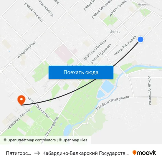Пятигорская Улица to Кабардино-Балкарский Государственный Аграрный Университет map