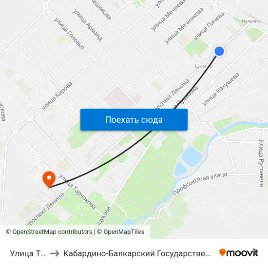 Улица Толстого to Кабардино-Балкарский Государственный Аграрный Университет map