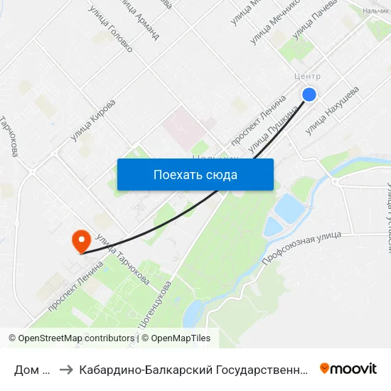 Дом Радио to Кабардино-Балкарский Государственный Аграрный Университет map