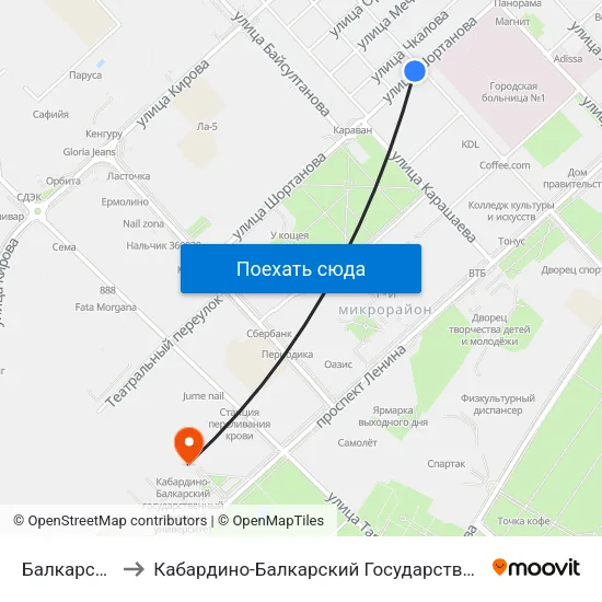 Балкарская Улица to Кабардино-Балкарский Государственный Аграрный Университет map