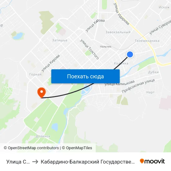 Улица Семашко to Кабардино-Балкарский Государственный Аграрный Университет map