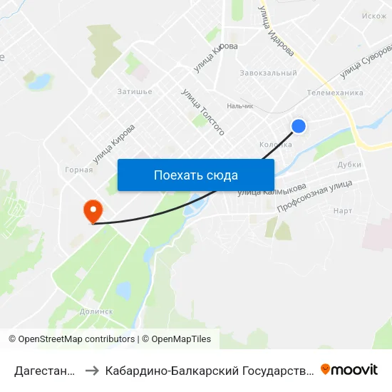 Дагестанская Улица to Кабардино-Балкарский Государственный Аграрный Университет map
