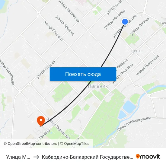 Улица Мечникова to Кабардино-Балкарский Государственный Аграрный Университет map