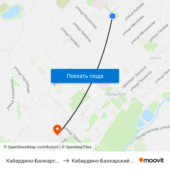 Кабардино-Балкарский Государственный Университет to Кабардино-Балкарский Государственный Аграрный Университет map
